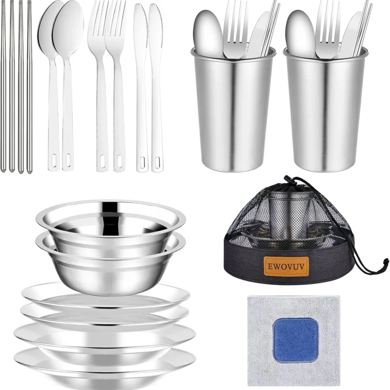 Camping Mess Kit - for Camping 1 to 2 Person boy Scout Camp Dishes Camping Cooking Utensils Accessories Plates Dinnerware Set Outdoor