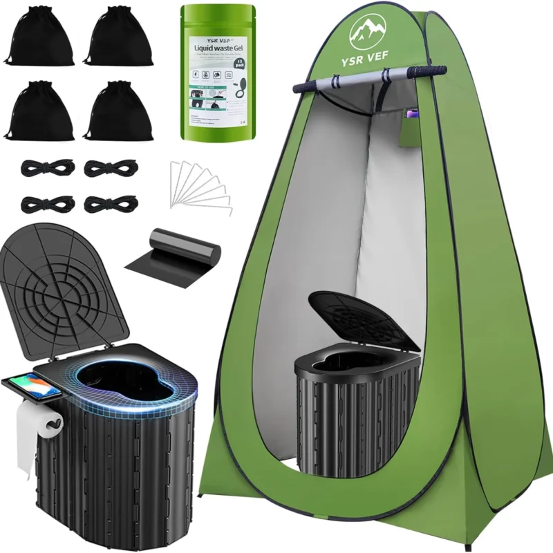 Camping Toilet with Pop-Up Privacy Tent and Liquid Waste Gel, Portable Toilet for Camping with Large Tent, Ergonomic Potty Provides Enhanced Comfort, Suitable for All Ages