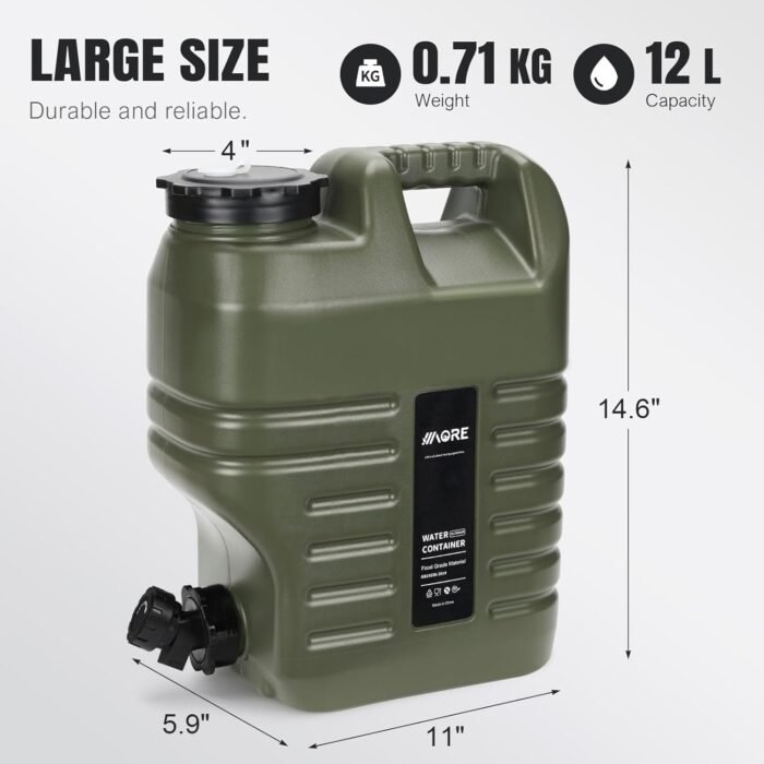 Camping Water Jug, Camping Water Container,3.17 Gallon BPA Free Water Storage with Spigot, Large Water Tank,Portable Emergency Water Storage for Camping,Car, Hiking, Hurricane Supplies.Green - Image 2