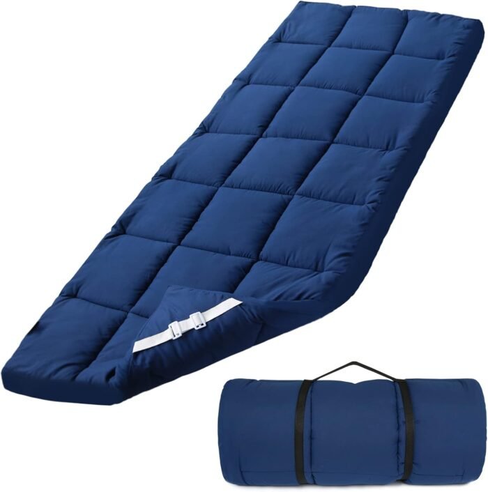 Cot Mattress Topper (Improved Thickness), Quilted Cot Pads for Camping, Soft Comfortable Sleeping Cot Mattress Pad Only, Camping Mattress Pad 75"x30" for Camp Cot/Rv Bunk/Narrow Twin Beds, Navy