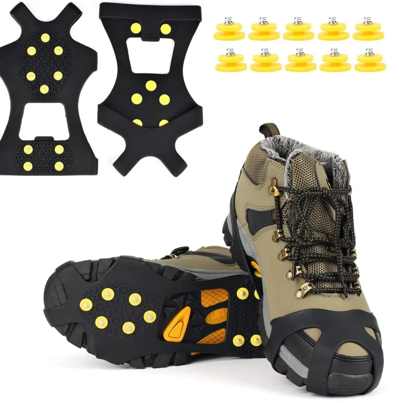 EONPOW Ice Grips, Ice & Snow Grips Cleat Over Shoe/Boot Traction Cleat Rubber Spikes Anti Slip 10 Steel Studs Crampons Slip-on Stretch Footwear