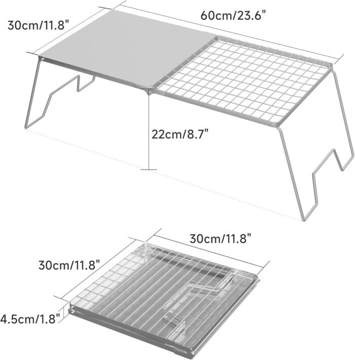 Folding Campfire Grill, 23.6" Heavy Duty Stainless Steel Camping Grill, Camping Grates Over Fire Pit, Portable Outdoor Folding Campfire Grill for BBQ Camping - Image 2