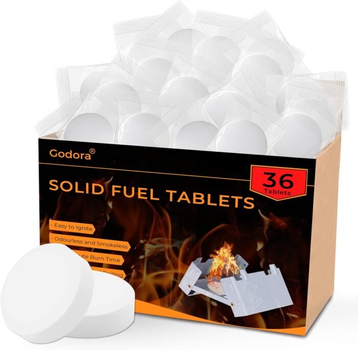 Godora Solid Fuel Tablets, Powerful Solid Fuel (1300-Degree), Lit Easily Solid Fuel Tablets, Waterproof Solid Fuel Tablets for Backpacking, Outdoor, Camping, and Emergency Use -Eco Friendly