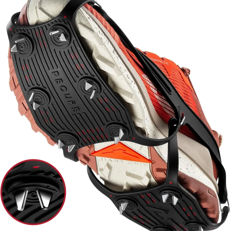 Ice Cleats for Shoes and Boots Men Women Trail Running 20 Stainless Steel Spikes Anti-Slip Footwear Traction Cleats Snow Grips Crampons for Hiking Ice Fishing Walking on Snow