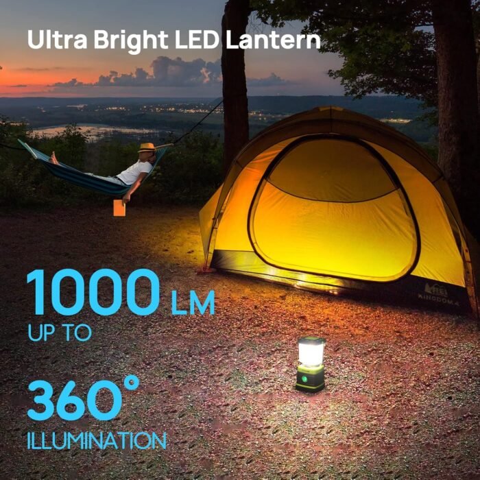 LED Camping Lantern Rechargeable, Consciot Camping Lights, 1000LM, 4 Light Modes, 4400mAh Power Bank, IPX4 Waterproof, Dimmable Tent Lights for Emergency, Power Outages, USB C Cable Included, 2 Pack - Image 2