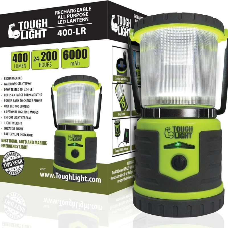 LED Rechargeable Lantern - 200 Hours of Light Plus a Phone Charger for Hurricane, Emergency or Camping, Long Lasting Battery- Free 2 Year Warranty