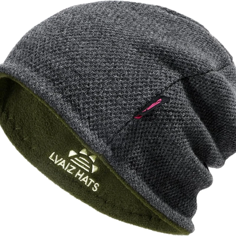 Lvaiz Mens Winter Beanie Hat Warm Fleece Lined Skull Cap for Men Reversible Women Windproof Watch Hat Knit Warm Unisex Beanie