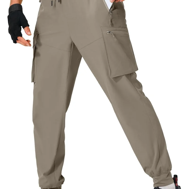 Men's Hiking Pants Cargo Lightweight Quick Dry Elastic Waist Golf Joggers with Zipper Pockets Water Resistant