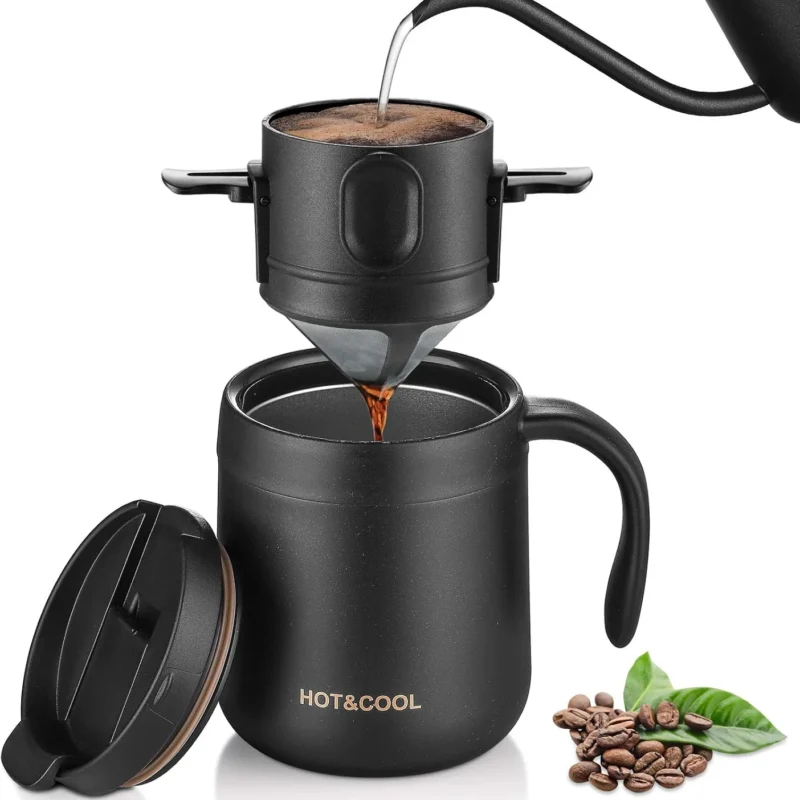 ONEISALL Camping Portable Coffee Maker Set with Stainless Steel Coffee Mug + Collapsible Pour Over Coffee Filter - for Travel Camping Offices Backpacking