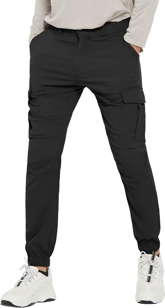 PULI Men's Waterproof Hiking Pants, Slim Fit Cargo Joggers, Stretch Quick Dry Outdoor Pants with Pockets