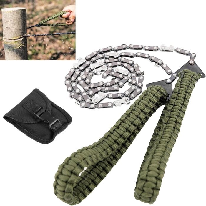 Pocket Chainsaw with Paracord Handle 24inch 11teeth Rope Saw Hand Saw Emergency Outdoor Survival Gear Folding Chain Wire Fast Wood & Tree Cutting Best for Camping Backpacking Hiking Hunting