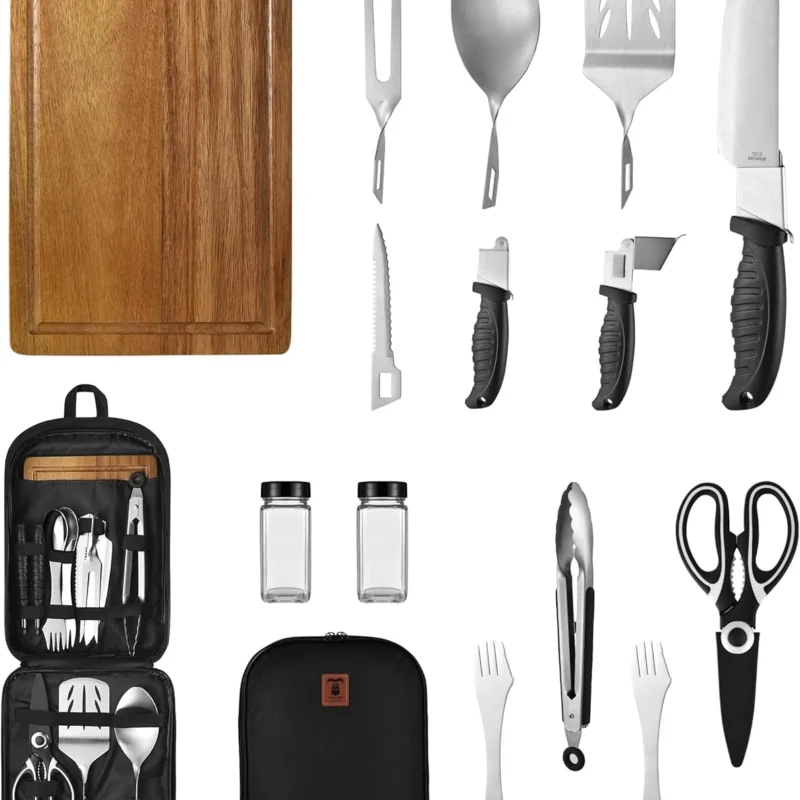 Portable Camping Essentials Cooking Set, Detachable Handle Camping Utensils for Outdoor Kitchen, Must Haves Accessories for Camp, RV Cooking, Picnics, Great for Outdoor Cooking