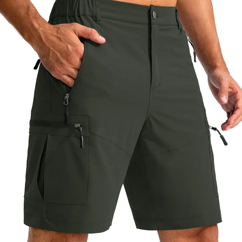 Pudolla Men's Hiking Cargo Shorts 9" Lightweight Outdoor Work Shorts for Men Travel Golf Camping Casual with 5 Zipper Pockets