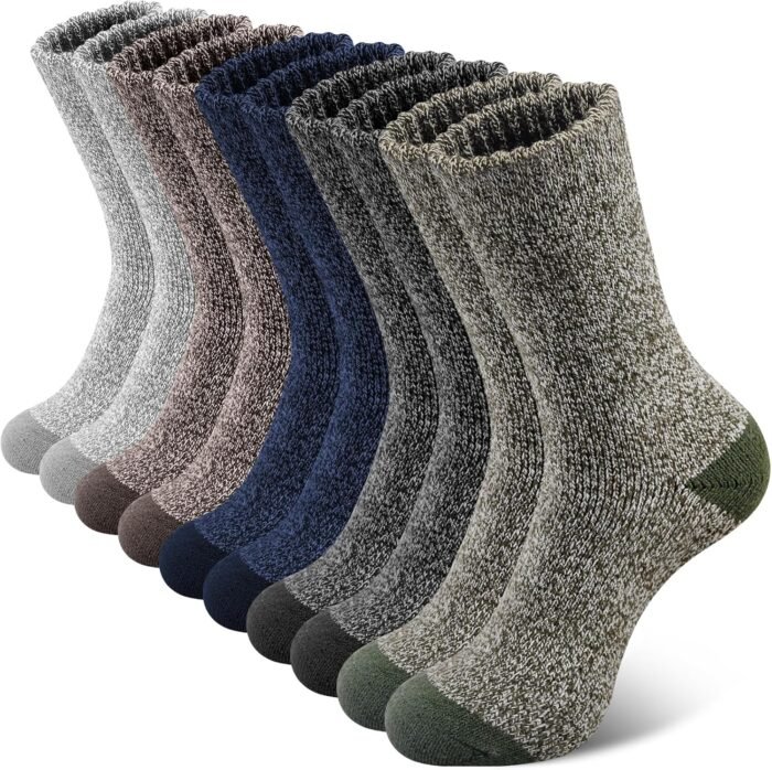 SIMIYA 5 Pairs Merino Wool Socks Mens, Super Thick Mens Hiking Socks Thermal Wool Socks for Cold Weather