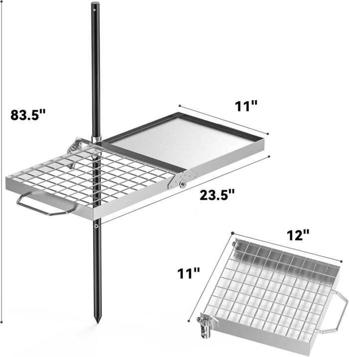 Skyflame Swivel Campfire Grill, 2 in 1 Stainless Steel Folding Camping Grill Grate and Griddle with Carrying Bag, Adjustable Campfire Grill for Fire Pit, Outdoor Open Flame Cooking - Image 2