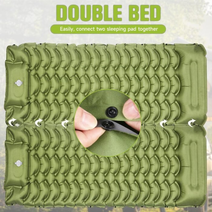 Sleeping Pad, Ultralight Inflatable Sleeping Pad for Camping with Pillow, Built-in Pump, Ultimate for Camping, Hiking - Airpad, Carry Bag, Repair Kit, Compact & Lightweight Camping Pad(Green) - Image 2