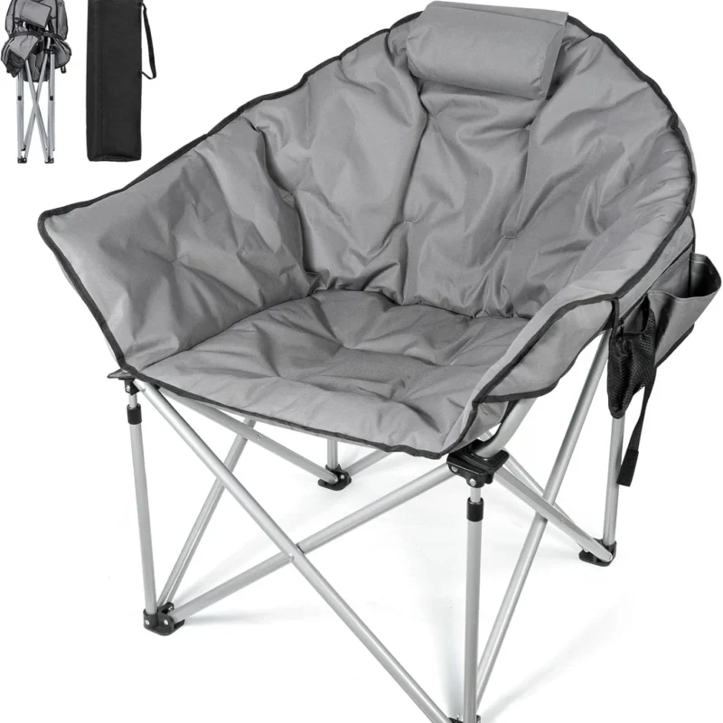 Suteck Oversized Camping Chairs for Adults, Folding Chair with Fully Padded Seat & Back, Portable Camping Lounge Chair with Two Side Pockets, Pillow and Carry Bag for Outside, Travel, Picnics