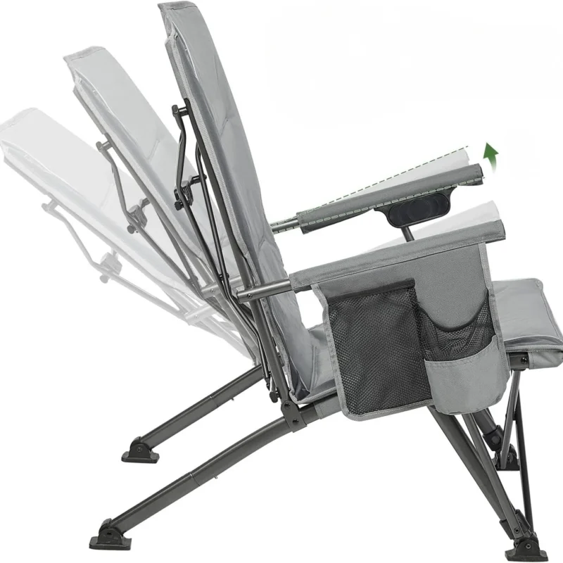 TIMBER RIDGE Folding Camping Chair - Low Profile Heavy Duty Beach Chair with 300 lbs Capacity, 27'' High Back with 3 Position Adjustable - Carry Bag Cup Holder-Grey