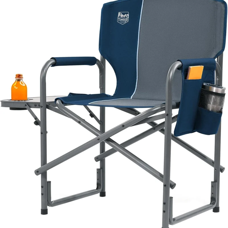 TIMBER RIDGE Lightweight Oversized Camping Chair, Portable Aluminum Directors Chair with Side Table Detachable Side Pocket for Outdoor Camping, Lawn, Picnic, Support 400lbs (Blue) Ideal Gift