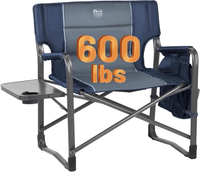 TIMBER RIDGE XXL Upgraded Oversized Directors Chairs with Foldable Side Table, Detachable Side Pocket, Heavy Duty Folding Camping Chair up to 600 Lbs Weight Capacity (Blue) Ideal Gift