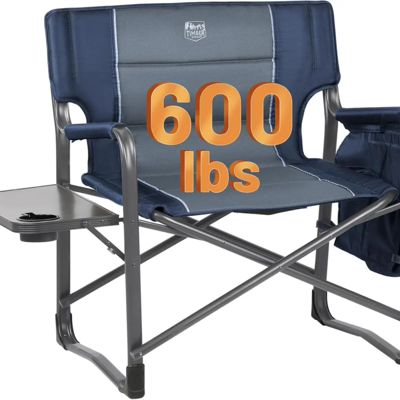 TIMBER RIDGE XXL Upgraded Oversized Directors Chairs with Foldable Side Table, Detachable Side Pocket, Heavy Duty Folding Camping Chair up to 600 Lbs Weight Capacity (Blue) Ideal Gift