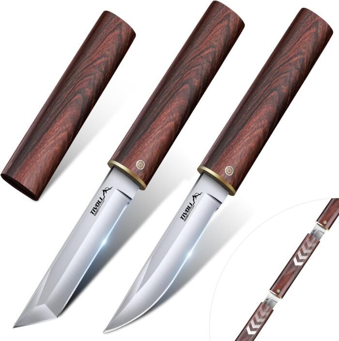 TIVOLI Samurai Knives 2 in 1, Japanese High Carbon Steel Double Blades Hunting Knife,Fixed Blade Bushcraft Knife for Camping, Survival, Outdoors, Ideal Gift for Man