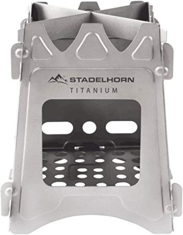 Titanium Minimalist Wood Stove Ultralight 100% Pure Titanium Portable & Foldable for Camping, Backpacking, Hiking, and Bushcraft Survival. Stronger and Lighter vs Steel, weighs only 7.3 oz.