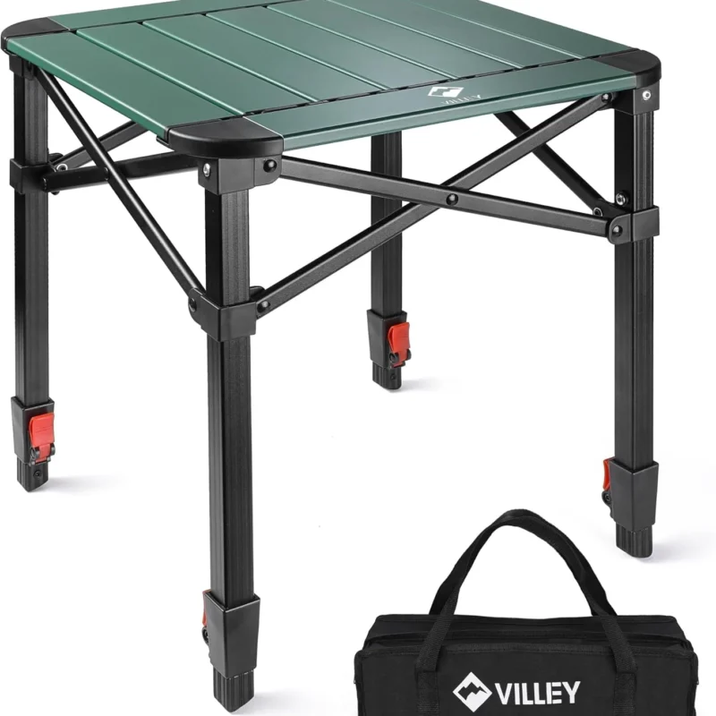 VILLEY Folding Camping Square Table with Carry Bag, Lightweight Aluminum Adjustable Square Table for Outdoor, Camping, Picnic, Backyards, BBQ (S)